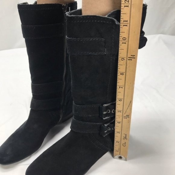 Coach Brenna side zip boots black suede leather mid calf 6B 3 buckles - Picture 4 of 12